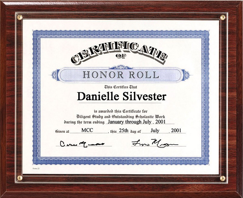 SLIDE-IN CERTIFICATE PLAQUE